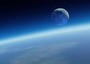 月 地球 地平線 天体 神秘 癒し パワー 絵画風 壁紙ポスター 特大A1版830×585mm（はがせるシール式）004A1