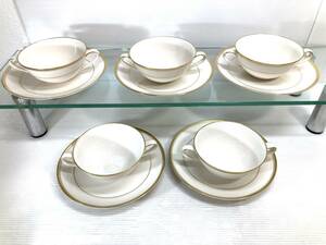 ノリタケ　Noritake アイボリーチャイナ　ゴールドライン　7552　スープカップ＆ソーサー　５客　洋食器