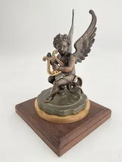 Winged Cherub琴弾天使1870sブロンズ彫刻FoundryMarks