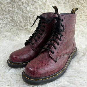 美品 希少 Dr.Martens ドクターマーチン 8ホール ブーツ レースアップブーツ PASCAL パスカル パイソン柄 8EYE BOOT UK9 28cm レッド