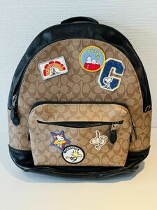 COACH コーチ 4030 シグネチャー ピーナッツコラボ スヌーピー PVC×レザー リュックサック ブラウン系 