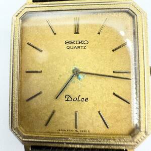 SEIKO セイコー Dolce ドルチェ スクエア メンズ 腕時計 6730-5160 クォーツ 不動 10K ゴールド文字盤 レザーベルト