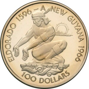 【ご紹介します！】ガイアナ1976年 独立10周年記念 プルーフ 100ドル金貨 5.74g★金貨・銀貨での資産保全を応援しています