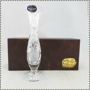 【 未使用 】 ボヘミアグラス 花瓶 チェコ Bohemian Glass HA050910