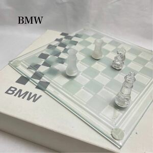 【381】ケース付き ビーエムダブリュー BMW ガラス製 チェスセット チェス盤 駒 チェスボード クリア フロスト 非売品 良品 匿名配送