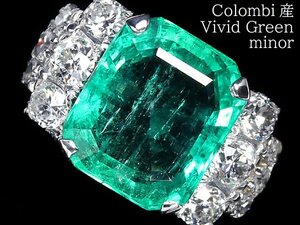 IUK11465T【1円～】新品【RK宝石】超希少 コロンビア産 VIVID GREEN Minor 極上エメラルド 特大3.4ct 極上ダイヤモンド Pt900 超高級リング