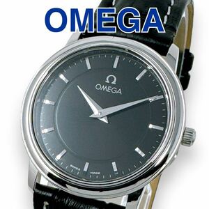 オメガ デビル プレステージ 革ベルト レザー ブラック レディース 時計 稼働 OMEGA クォーツ クオーツ QZ ラウンド ブランド 美品