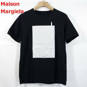 【良品】マルタンマルジェラ　ボールペン付き　白布貼り付けＴシャツ　Maison Margiela　サイズ４８（Ｌ相当）　黒白