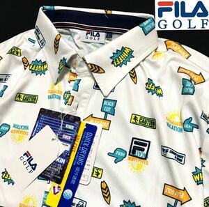 ▲B231新品【メンズLL(O)】 742607 白 FILA GOLF コミック柄 フィラゴルフ QUICK-DRY吸汗速乾 ストレッチ ポロシャツ