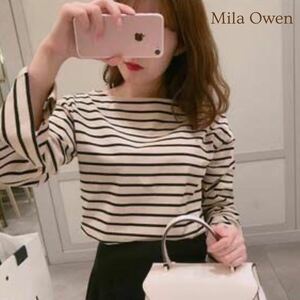 Mila Owen ミラオーウェン 長袖 ボーダー柄 カットソー コットン トップス オールシーズン 1 (M) レディース A5409