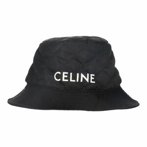 【中古】 CELINE セリーヌ バケットハット L 2AUB0930C ブラック ロゴ ナイロン ツイル キルティング 帽子 23045576 RS