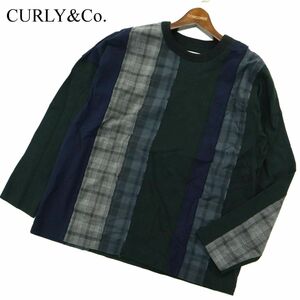 CURLY&Co. カーリー 通年 チェック シアサッカー切替★ 長袖 カットソー ロンTシャツ Sz.1　メンズ 黒　A3T09485_8#F