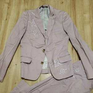 トルネードマート　セットアップスーツ　ジャケット　パンツ　刺繍加工　花柄　ラベンダー　ピンク　Mサイズ　日本製
