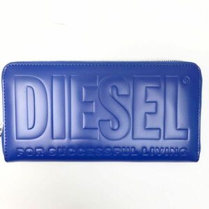 訳あり　DIESEL 長財布　ラウンドファスナー　BIGロゴ　ブルー