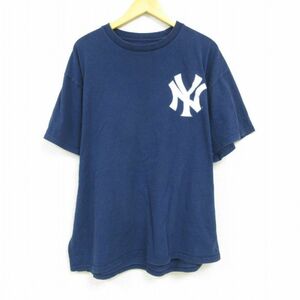 XL/古着 マジェスティック 半袖 Tシャツ メンズ MLB ニューヨークヤンキース 田中将大 19 大きいサイズ クルーネック 紺 ネイビー メジ