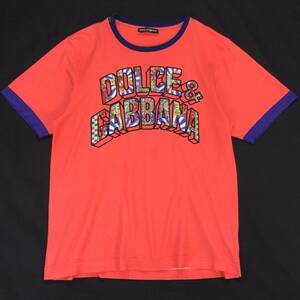 ドルチェ＆ガッバーナ DOLCE＆GABBANA トロピカルカラー ロゴプリント ジャージコットン 春夏メンズ クールネック Tシャツ 50=XL～XXL