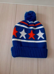 新品■ブルー スター 星 2トーン ポンポン ビーニー ニット帽 ユニセックス