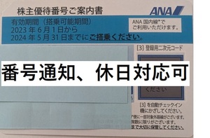 ANA株主優待券 1枚 番号通知のみ 8時間内通知 日曜・祝日の対応可 2024年5月31日まで 全日空 ☆017