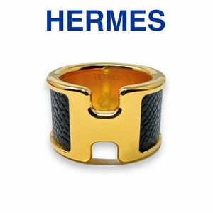 エルメス オランプGM ヴォーエプソン リング ゴールド 黒 サイズXS 10号 指輪