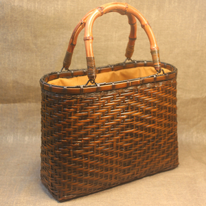 自然竹編み上げカゴバック　 手作り藤バックバスケット　ナチュラル買い物カゴ　収納バッグ 