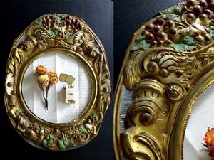 1800年末-1900年初期 フランス 真鍮 時計 フレーム 額 アート 額装 器 民藝 工藝 美術 骨董 古道具 縫製 アンティーク