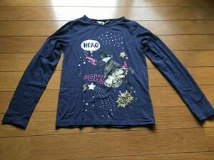 H&M 120 130 長袖 カットソー 紺 女の子 金 星 魔女 覆面ウィッチ キラキラ トップス 女の子 エイチアンドエム キッズ KIDS 女児