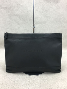 BALENCIAGA◆ネイビー クリップ M クラッチバッグ/レザー/BLK/無地/420407 1000 b 5387