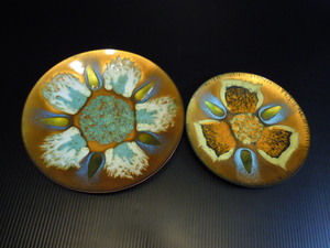 ⑪♪美品当時もの♪Edward Star Enamel Art Plate for Gumps 25cmと21cm 二枚まとめて♪エナメル 飾皿 七宝 USA ヴィンテージ ♪1960年代♪