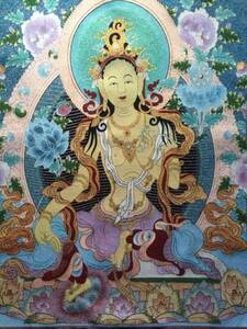 卍チベット仏教▲女尊 緑多羅菩薩 刺繍 シルク織物 曼荼羅 仏画
