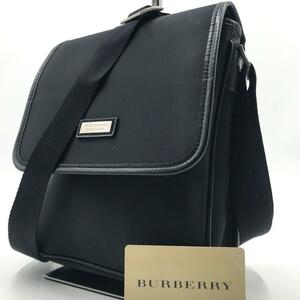 未使用級●バーバリーブラックレーベル BURBERRY BLACK LABEL メンズ ビジネス ショルダーバッグ ボディバッグ レザー ブラック 斜め掛け