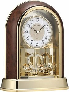 リズム【RHYTHM】シチズン 置き時計 電波時計 アナログ クリスタル 回転飾り 茶 CITIZEN パルドリームR656 4RY656-023 小売価格￥27,500