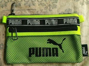 中古 PUMA メッシュポケットペンケース 蛍光イエロー ポーチ メッシュ 黄緑色 ペンケース 筆入れ バッグ 小物入れ ミニ カバン プーマ used