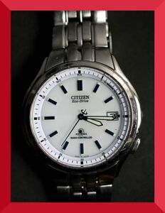 シチズン CITIZEN アテッサ ATTESA ラジオコントロール Eco-Drive 3針 デイト 純正ベルト H415-T008631 TA 男性用 日本製 x90 稼働品