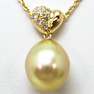 良品!!＊TASAKI(田崎真珠)K18南洋ゴールデンパール/天然ダイヤモンドペンダント＊m 7.1g pearl jewelry pendant necklace EE0/EE3