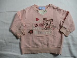 BD220【Disney】ミニーマウス　プリント　ロゴ刺繍　トレーナー　女児　淡赤茶　95