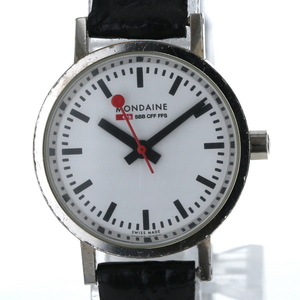 モンディーン MONDAINE スイス アナログ クオーツ ホワイト 文字盤 3針式 レディース 腕時計 【xx】【中古】4000019801100368