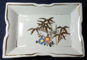 大正期　純金釉　竹花図　日本料理用　四方刺身皿　MADEIN JAPAN　輸出陶磁　陶磁器研究