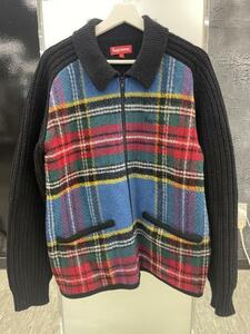 美品 Supreme Plaid Front Zip Sweater Black Lサイズ シュプリーム フロント ジップ セーター ニット