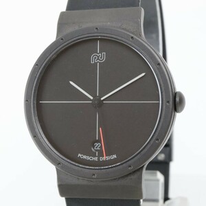 2404-583 ポルシェデザイン クオーツ 腕時計 未使用品 PORSCHE DESIGN 11131 定17万円 下日付 黒文字盤 純正ベルト