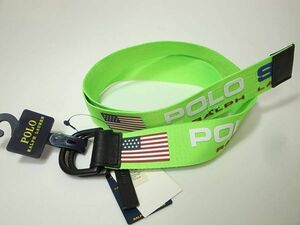 【送料無料 即決】POLO SPORT RALPH LAUREN Dリング ベルトBELT蛍光グリーン ネオングリーン L ポロ スポーツ ラルフローレン星条旗USA新品