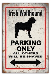 雑貨【Irish Wolfhound Dog/アイリッシュ・ウルフハウンド】ドッグパーキング/メタルプレート/ブリキ看板/ヴィンテージ/サビ風-136
