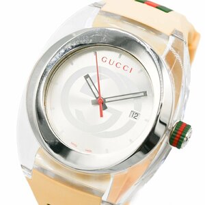 1円 稼働 GUCCI グッチ 137.1 シンク QZ クオーツ デイト 3針 シルバー 銀文字盤 SSラバー メンズ 腕時計 ラウンド ブランド 331420240430