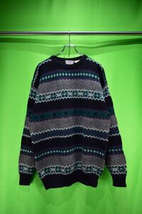 vintage black design wool print sweater 古着 ビンテージ デザインウールセーター 柄ニット ブラックセーター 80s 90s
