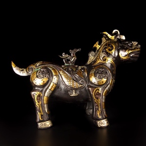  *珍品旧蔵* 戦国時代の錯金銀神獣の置物 骨董品 中国古美術 時代物 SY01-09