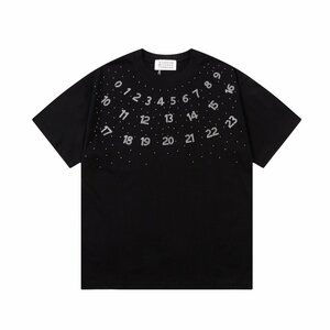 Maison Margiela コットン クルーネック半袖Tシャツ ネックデザイン 男女兼用 オーバーサイズ 黒 カットソー トップス Lサイズ
