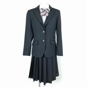 1円 ブレザー スカート リボン 上下4点セット 指定 170A 冬物 女子 学生服 新潟開志学園高校 紺 制服 中古 ランクC NA5371