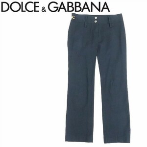 国内正規品◆DOLCE&GABBANA ドルチェ＆ガッバーナ ロゴゴールド金具 ローライズ パンツ 紺 ネイビー 36