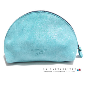 LA CARTABLIEREフランス製きらきらスエード　半円ポーチ#Lブルー★★