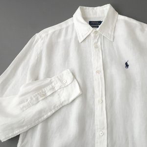 POLO RalphLauren リネンシャツ 麻100％ リラックスフィット ホワイト ポニー刺繍 レディース