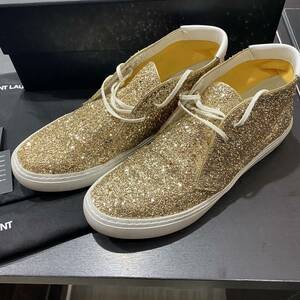 1回　定価12万 SAINT LAURENT PARIS サンローラン　スパンコール　ハイカット　シューズ ゴールド　メンズ 41 26cm